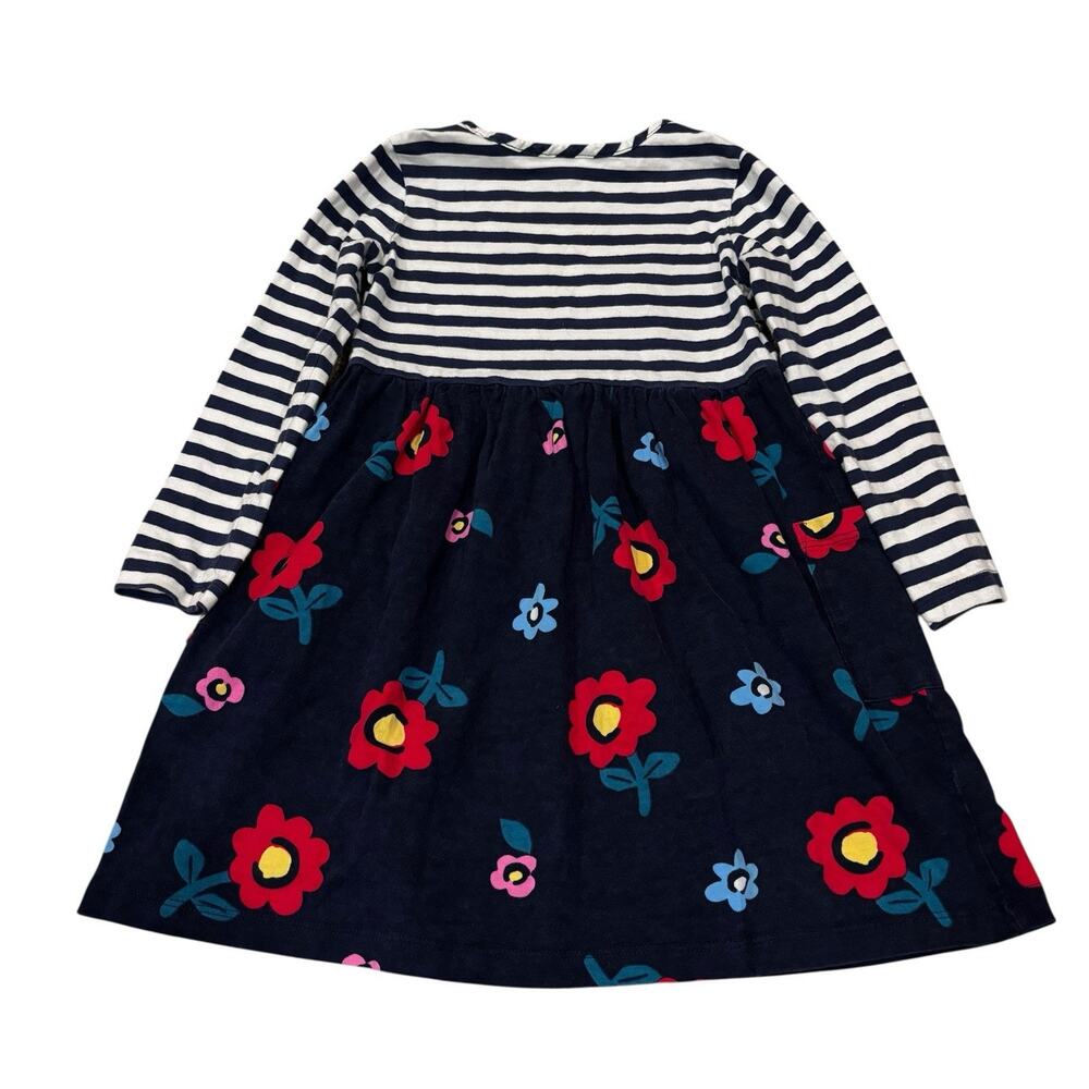 Hanna Andersson Girls 5 Mixie Dress Blue Stripe Floral Long Sleeve 100% Cotton - Picture 2 of 7